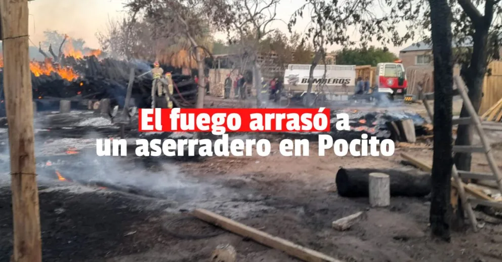 Un aserradero ardió en llamas en Pocito 