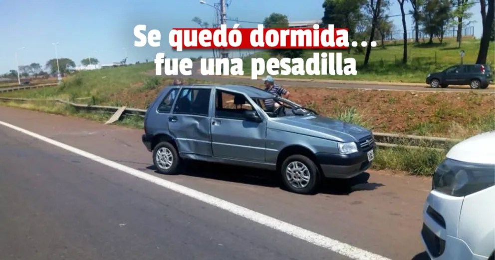 Angaco : Se quedó dormida, volcó y terminó en una cuneta