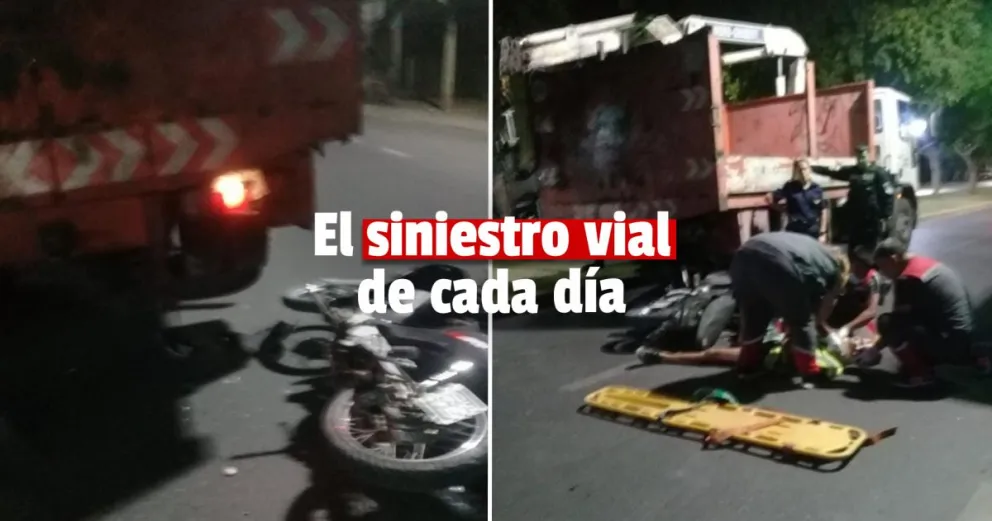 Capital: Fuerte choque entre una moto y un camión