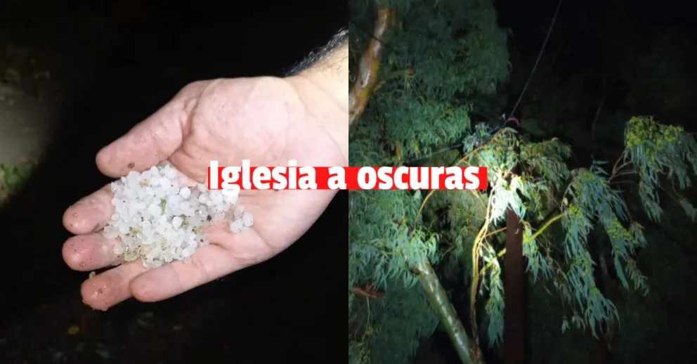Iglesia sin luz por una fuerte tormenta con granizo y viento