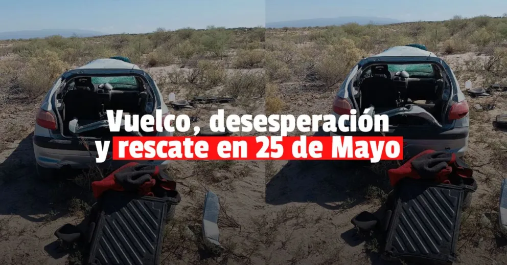 Un auto volcó en 25 de Mayo y uno de los ocupantes quedó atrapado