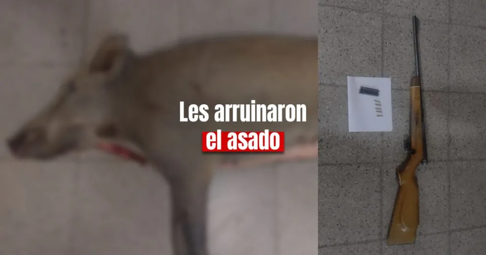 Sorprendieron a dos sujetos con un rifle y un jabalí faenado