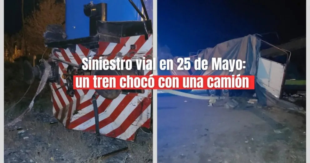 Un tren de carga chocó con un camión en 25 de Mayo