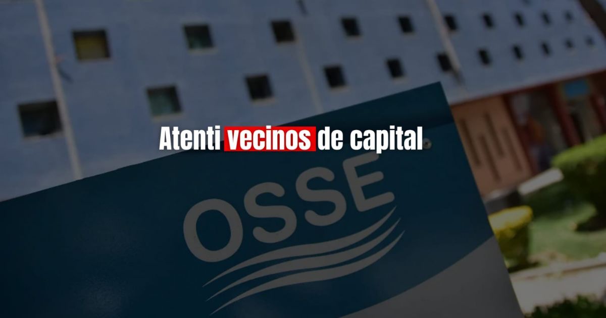 Este domingo, OSSE cortará el agua en zonas de Capital 